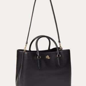 NWT Ralph Lauren Black Satchel Tote with Gold Accents pristine